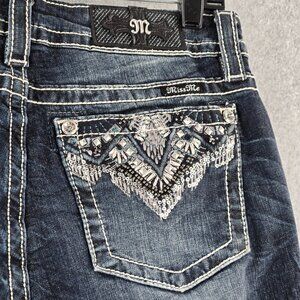 Miss Me Jeans Womens Size 28x31 Skinny Embellished Rhinestone Whiskered Pants